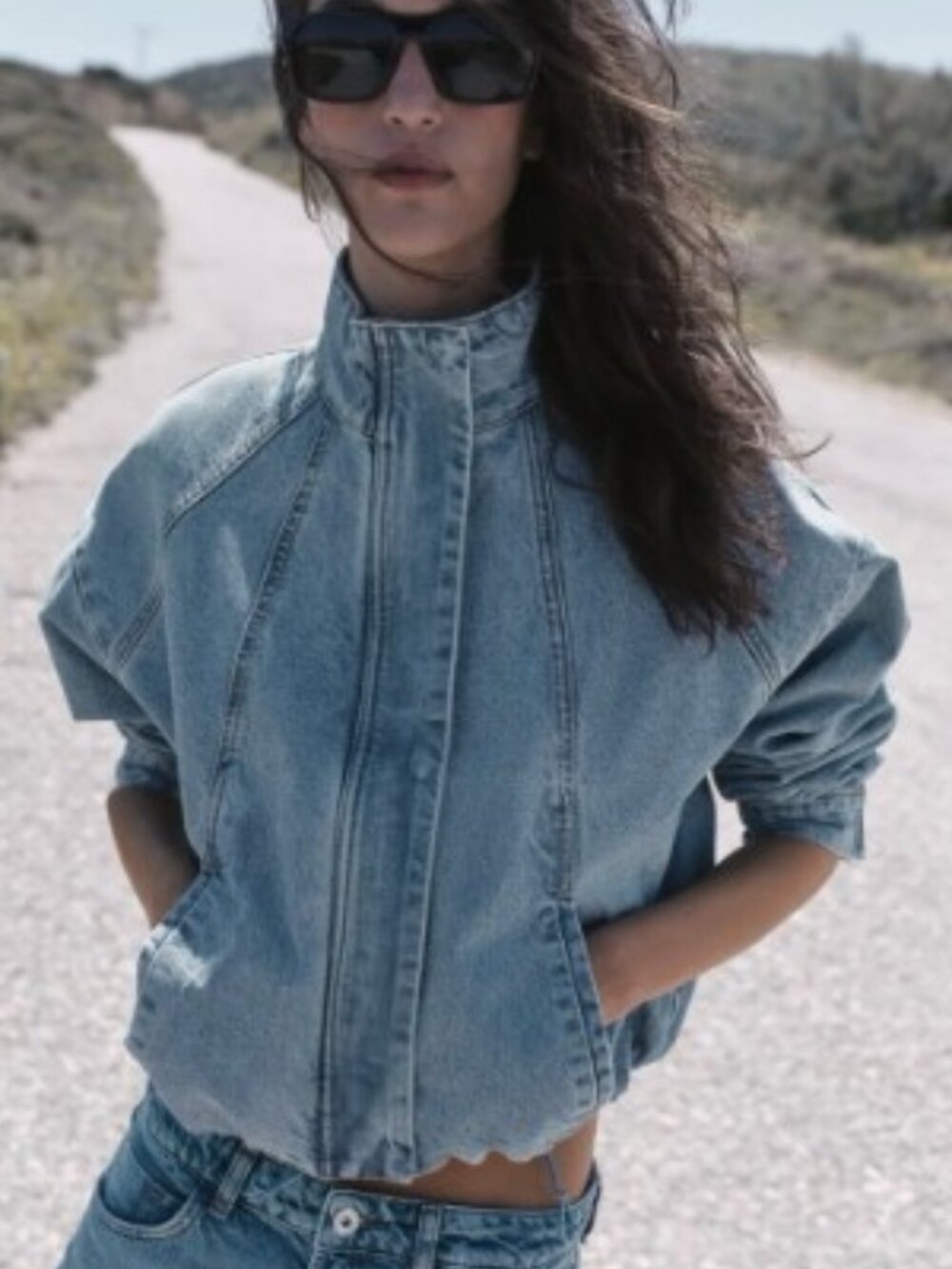 PRICED TO SELL!!  ZARA NWT Z1975 Cropped High Neck Denim Bomber Jacket